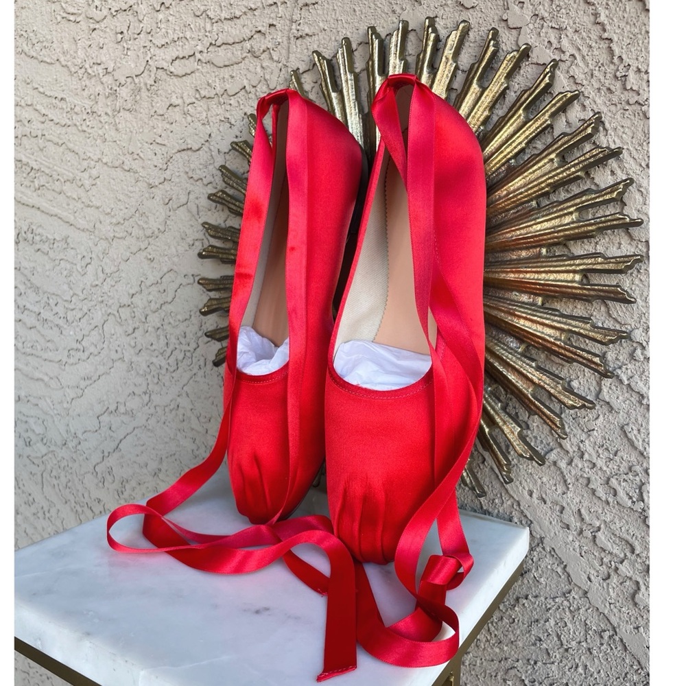 J. CREW Ruby Red Satin Lace Up Ballet Slippers Flats Pointe Shoe Style Flats - Picture 17 of 17